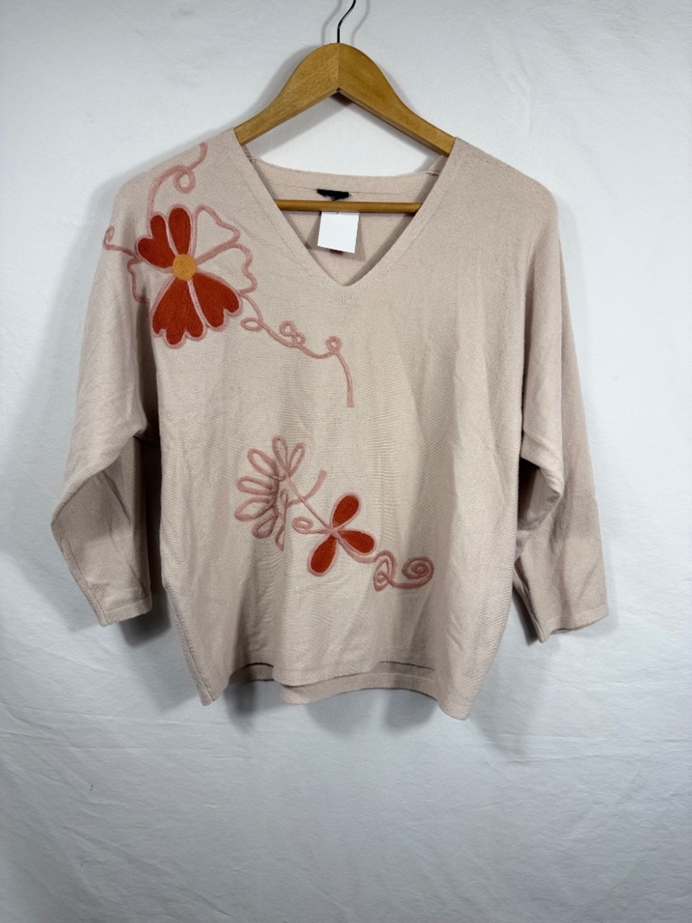 Aaeda Women Cream Floral Embroidered V-Neck Knit Sweater - Picture 5 of 5
